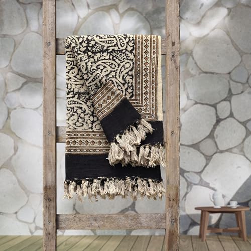 Trade Star Decorative Floral Throw Blanket 100% Cotton Throw with Tassels Designer Cozy Blanket for Room Decor with Beautiful Syahi-Begar Block Printed 50x70 Inches (Throw Blanket 2) - color: Throw Blanket 2