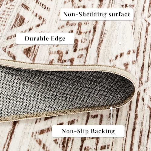 Moroccan Washable Hallway Runner Rug - 2'6"x12' Non Slip Floor Mat for Kitchen Low Pile Living Room Carpet with Rubber Backing Bedroom Rugs for Entryway 2'6"x12' Beige | Soft Kitchen Rugs Low Pile Thin Carpet Runners for Entryway Bedroom Bathroom Living R
