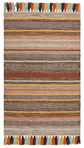 SAFAVIEH Montauk Collection Accent Rug - 2'6" x 4', Brown & Multi, Handmade Boho Stripe Fringe Cotton, Ideal for High Traffic Areas in Entryway, Living Room, Bedroom (MTK901H) - color: Brown/Multi, size: 2'6" x 4' (Rectangular)