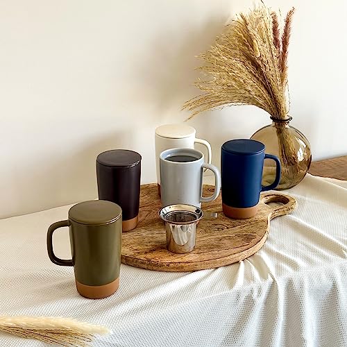 Mora Ceramics Large Tea Mug with Loose Leaf Infuser and Ceramic Lid, 18 oz, Portable, Microwave, Dishwasher Safe, Tall Coffee Cup - Rustic Matte Ceramic Glaze, Modern Herbal Tea Strainer, Nightwaves - color: Nightwaves