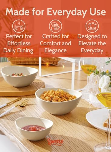 Sweese Porcelain Bowl Set - Serving, Prep, Salad, Dishwasher Microwave Safe, 10/18/28/42 oz, White Grey - color: White Grey