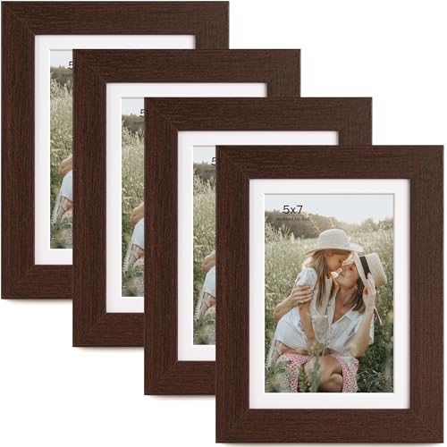 Momentworth 5x7 Picture Frame with Mat for 4x6, Walnut Wood Grain 5 x 7 Dark Brown Gallery Wall Picture Frames for Tabletop or Wall Mounting(4 Pack, Walnut) - color: Walnut, size: 5x7 - 4 pack