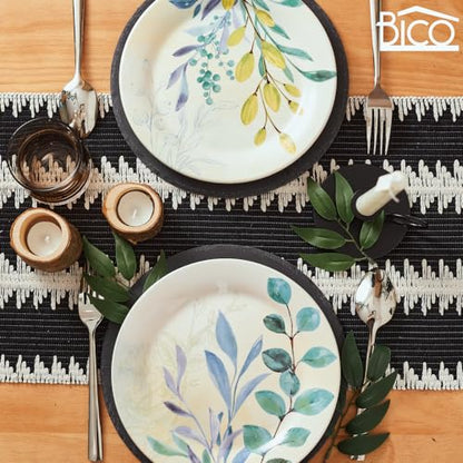 Bico Botanical Valley Salad Plates Set of 4, 8.75 Inch Ceramic Dessert Plates for Salad, Appetizer, Side Dishes, Microwave and Dishwasher Safe, Gift for Housewarming and Thanksgiving - color: Botanical Valley
