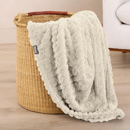 Bare Home Faux Shearling Blanket (Full/Queen, Cable Oyster) | Blanket for Bed, Sofa, Couch, Camping, Travel, and Gifts, Warm & Lightweight, Fluffy & Soft - color: 14 - Cable Oyster, size: Full/Queen
