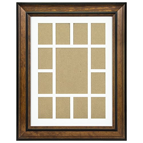 Craig Frames 80827011 12 by 16-Inch Brown Picture Frame, Single White Collage Mat with 13 Openings - color: 13-Opening School Year Mat - 80827011 Frame