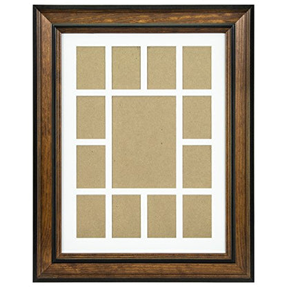 Craig Frames 80827011 12 by 16-Inch Brown Picture Frame, Single White Collage Mat with 13 Openings - color: 13-Opening School Year Mat - 80827011 Frame