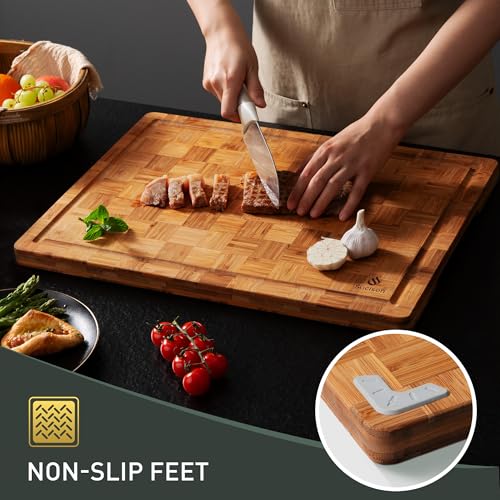 Extra Large Bamboo Wooden Cutting Board Wood Cutting Boards for Kitchen | Non Slip, Non Toxic, Butcher Block, Best Cutting Board, Must Haves, Kitchen Essentials Accessories, House Warming Decor - size: 20*15in