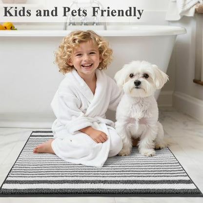 HEBE Chenille Bathroom Rugs Sets 3 Piece, Non Slip Washable Bath Mats Set | Absorbent Bathroom Mat Set, Soft Bath Rugs, Ultra Plush Bath Mat and U-Shaped Contour Toilet Rug Set for Tub Shower, Grey - color: Grey