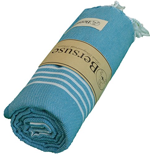 Bersuse Towels Anatolia XL Beach Blanket Throw Blanket Turkish Towel 100% Cotton Extra-Large Quick-Dry Lightweight Premium Peshtemal Towel - 61x82 Inches, Sea Blue - color: Sea Blue