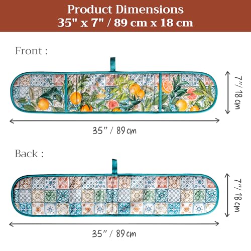 Maison d' Hermine Double Oven Mitts 100% Cotton Double Oven Glove (7"x35") | Heat Resistant BBQ Cooking Gloves with Loop Baking Grilling Kitchen Hotel Home Farmhouse Spring Summer - Agrume - color: 010 - Agrume, size: 7" x 35" (Double Oven Mitt)