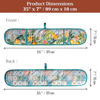 Maison d' Hermine Double Oven Mitts 100% Cotton Double Oven Glove (7"x35") | Heat Resistant BBQ Cooking Gloves with Loop Baking Grilling Kitchen Hotel Home Farmhouse Spring Summer - Agrume - color: 010 - Agrume, size: 7" x 35" (Double Oven Mitt)
