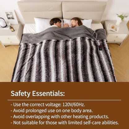 Bearhug Electric Blanket Full Size 77" x 84", 10 Heat Settings Heated Blanket, 1-12 Hour Auto Shut-Off, Faux Fur & Sherpa Dual-Sided Heating Blanket, Machine Washable, Gift-Ready Elegant Packaging - color: Cocoa Fade Stripe, size: Full Size 77" x 84"