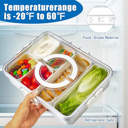 Bandesun Divided Serving Tray with Lid and Handle - Clear Organizer for Candy, Fruits, Nuts, Snacks - Snackle Box Charcuterie Container for Portable Snack Platters - Perfect for Party, Entertaining - style: compartments Long 2pcs Small 4pcs