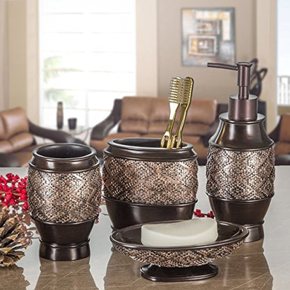 Creative Scents Dublin Brown 4 Piece Bathroom Accessory Set | Includes Soap Dispenser, Toothbrush Holder, Tumbler Cup & Soap Dish - style: 4 Piece Set