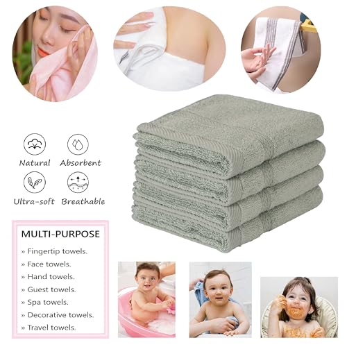 4 Pcs Blush Green Fingertip Towels for Bathroom - 11 x 18 Inches, Extra Absorbent and Soft Terry Towels for Sensitive Skin, Quick Dry.
