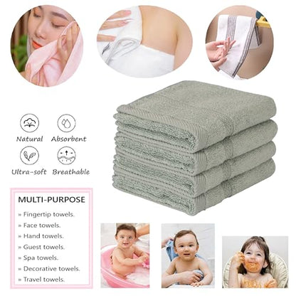 4 Pcs Blush Green Fingertip Towels for Bathroom - 11 x 18 Inches, Extra Absorbent and Soft Terry Towels for Sensitive Skin, Quick Dry.