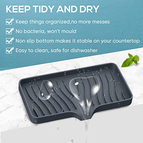 Silicone Sponge and Soap Holder, Self Draining Kitchen Caddy Sink Organizer with Soap Dispenser and Palm Brush - color: Dark Black
