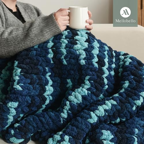 Jumbo Chunky Yarn for Hand Knitting - Super Thick Chenille Chunky Yarn for Crocheting - Extra Soft Bulky Fluffy Blanket Big Yarns 8 Jumbo Pack (27yds,8 oz Each Skein) - color: Ocean Current