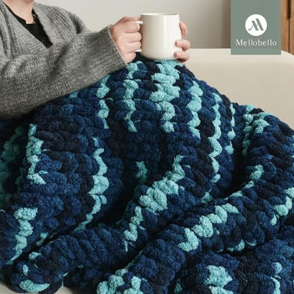 Jumbo Chunky Yarn for Hand Knitting - Super Thick Chenille Chunky Yarn for Crocheting - Extra Soft Bulky Fluffy Blanket Big Yarns 8 Jumbo Pack (27yds,8 oz Each Skein) - color: Ocean Current