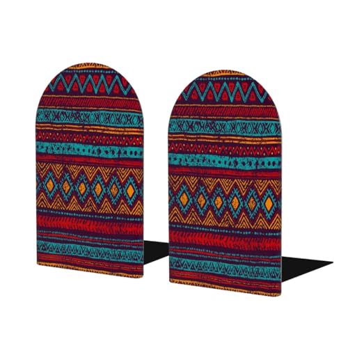 Retro Enthic Mandala Geometric Wooden Print Book Ends Decorative Wood Bookends for Shelves Heavy Books, Non-Skid Book Stoppers, 1 Pair/2 Pieces - size: Medium