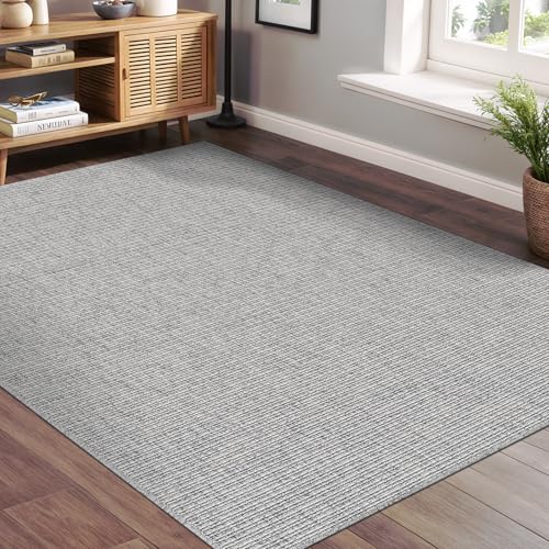 Beverly Rug Easy Jute Gray Rug 4x6 Solid Washable Durable Outdoor Indoor Area Rugs for Living Dining Room Patio Office Stain Resistant Non Shedding Casual Indoor Outside Carpet 4 x 6 Gray - color: Grey, size: 4' x 6' (Rectangular)