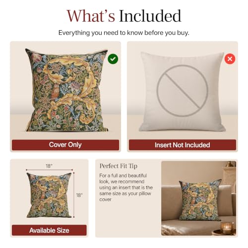 William Morris Owl and Pigeon Tapestry Throw Pillow Cover 18 x 18 in - color: Black Owl