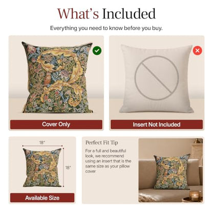 William Morris Owl and Pigeon Tapestry Throw Pillow Cover 18 x 18 in - color: Black Owl