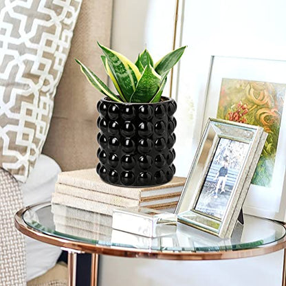 6 Inch Ceramic Planter Pot for Indoor Plants with Drainage Hole Bubble Flower Planter Hobnail Plant Pot Garden Planter Black Succulent Plant Pot Utensil Holder - color: Black # 6 Inch