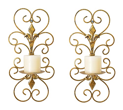 Set of 2 Wall Sconces Candle Holders Metal Wall Decoration Hanging Wall Mounted Candle Sconces for Home Decor Bedroom Dining Room, Antique Gold - color: Antique Gold