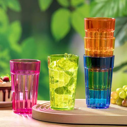 Honla 10 oz Highball Glasses,Set of 10 Small Plastic Drinking Glasses Cups | Reusable,Unbreakable,Dishwasher Safe,Water Juice Tumblers in 5 Assorted Colors