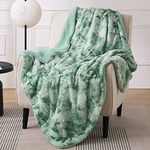 Bedsure GentleSoft Sherpa Fluffy Blanket Twin Size - Fleece Warm and Cozy Throw for Women Gift, Plush & Fuzzy Faux Fur Christmas Blanket for Couch, Bed Decor, Tie Dye Design, Sage Green, 60x80 Inches - color: 05 - Sage Green, size: Twin (60" x 80")