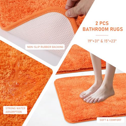 XLHOMO 11PCS Bathroom Sets with Shower Curtain and Rugs Bathroom Accessories Set Orange Bathroom Set,Soap Dispenser & Toilet Brush Holder Set with Stainless Steel Trash Can - size: Orange, style: Bath Set+Shower Curtain+Bath Rugs