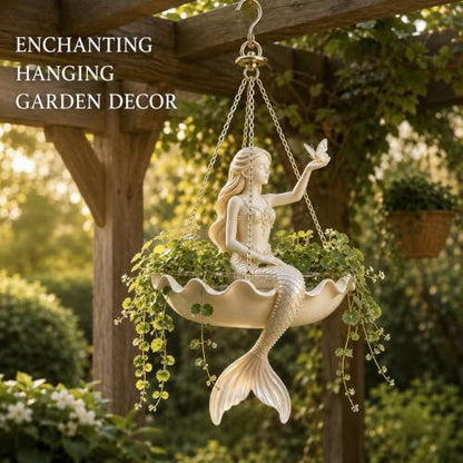 Ballet Dancer Hanging Planter, Resin Ballerina Flower Pot with Metal Chains, Small Hanging Basket for Succulents Ivy Spider Plants, Dance Teacher Appreciation Gift，Mermaid with Butterfly - color: Mermaid With Butterfly