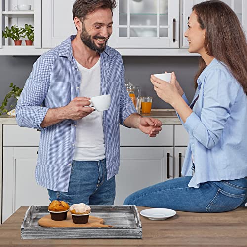 Farmhouse Rustic Wood Nesting Dinning Breakfast Serving Trays with Wood Handles, Set of 3,Can Put Food, Fruit, Plates｜Ottoman Decorative Coffee Table Tray(WhiteGrayish) - color: Whitegrayish