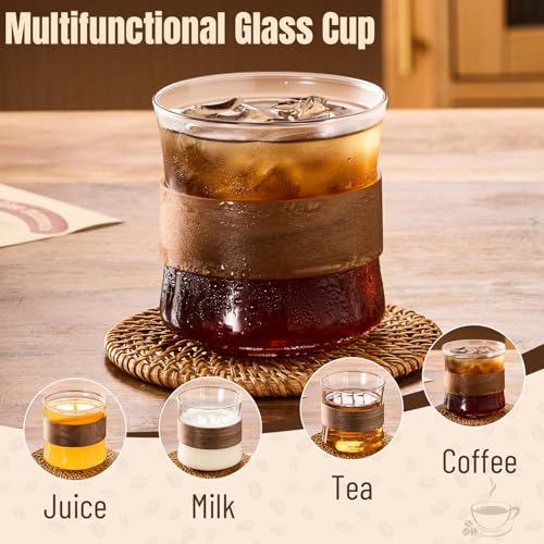PARACITY Espresso Cups Set of 2, 14 oz Borosilicate Glass, Wooden Rings | Clear cups fit espresso machines for espresso shots, coffee, tea and latte; removable wooden rings help limit heat transfer - size: 14 Ounces (2 pack)
