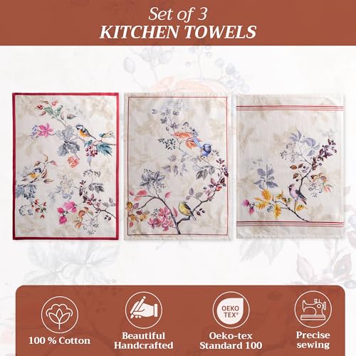 Maison d' Hermine Kitchen Towels Set of 3 Reusable 100% Cotton 27.50" x 20" | Cloth Tea Dish Towels Absorbent with Hanging Loop for Kitchen Dining Hotel Home Thanksgiving Christmas - Equinoxe - Beige - color: 023 - Equinoxe - Beige