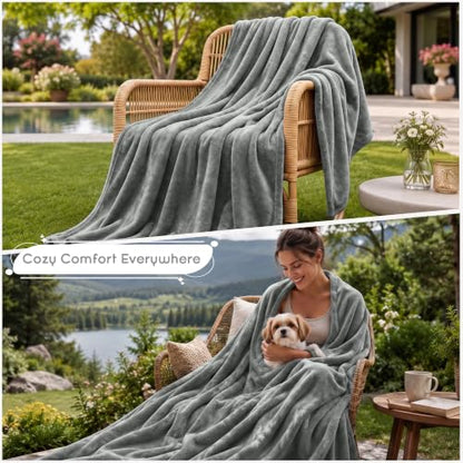 MOONLIGHT20015 Fleece Blanket Throw Blanket - Light Grey Super Soft Blankets for Sofa, Couch, Bed, Camping, Travel - 400 GSM Microfiber Cozy & Fluffy Blanket, 50 x 60 Inches (Throw/Travel) - color: Light Grey, size: Throw