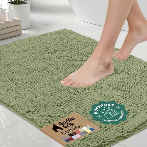 GORILLA GRIP Bath Rug Mat 36x24, Soft Absorbent Chenille, Quick Dry Microfiber Mats, Rubber Backing Washable Shower Floor Rugs, Bathmat Runner, US Designed Bathroom Home Decor Accessories Sage Green - color: Sage, size: 36" X 24"