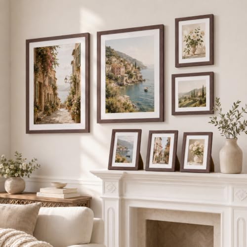 11x14 Picture Frames Set of 3 Mahogany Photo Frame Wall Table Display | Sturdy MDF 11x14 frames with mat clear plexiglass Hangs on wall stands table family pics weddings diplomas home or office - color: Mahogany, size: 11x14