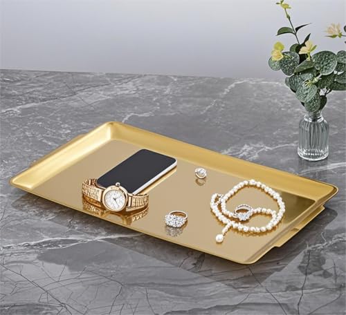15.8" x 9.5" Large Serving Platters, Stainless Steel Heavy-Duty Large Serving Trays, Gold Rectangular Plates for Food, Fruit, Party, Wedding, Christmas, Chip and Scratch Resistant - color: Gold-15.8" X 9.5"
