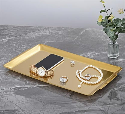15.8" x 9.5" Large Serving Platters, Stainless Steel Heavy-Duty Large Serving Trays, Gold Rectangular Plates for Food, Fruit, Party, Wedding, Christmas, Chip and Scratch Resistant - color: Gold-15.8" X 9.5"