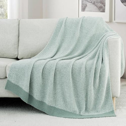 Carriediosa Heather Throw Blanket 60x80, 400GSM Ultra Soft Microfiber | Sage Green, Fuzzy Fluffy Cozy Plush Knit Knitted Throws, Lightweight Cute Preppy Fall Blankets for Couch, Bed - color: Heather - Sage Green, size: 60" X 80"