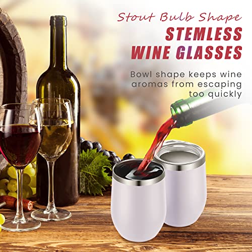Remagr 16 Pack Stainless Steel Wine Tumblers 12 oz Insulated Vacuum Wine Cup Set Double Wall Stainless Steel Stemless Mug Glasses for Coffee Soda Whiskey Outdoor Travel (White) - color: White