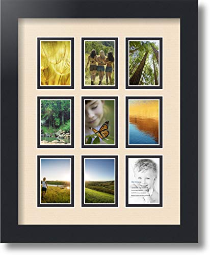 ArtToFrames Collage Photo Frame Double Mat with 9-2x3 Openings with Satin Black Frame and French Creme mat. - color: French Creme, size: 9 - 2x3
