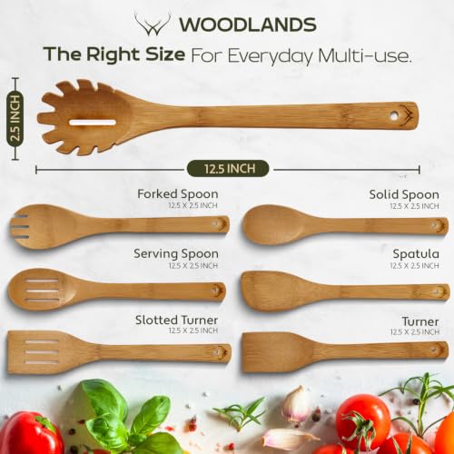 7PCS Carbonized Bamboo Wooden Spoons for Cooking Set, Premium Kitchen Utensils for Nonstick Cookware, Durable Wooden Cooking Tools
