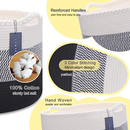 COMSE XXXLarge Woven Blanket & Laundry Basket, 87L, White &Gray &Black | 21.7"x 13.8", Cotton Rope, Nursery Hamper for Storage of Toys, Clothes & Towels, Ideal for Living Rooms, Bedrooms & Bathrooms - color: White & Gray & Black