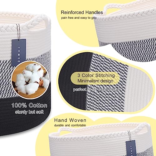 COMSE XXXLarge Woven Blanket & Laundry Basket, 87L, White &Gray &Black | 21.7"x 13.8", Cotton Rope, Nursery Hamper for Storage of Toys, Clothes & Towels, Ideal for Living Rooms, Bedrooms & Bathrooms - color: White & Gray & Black