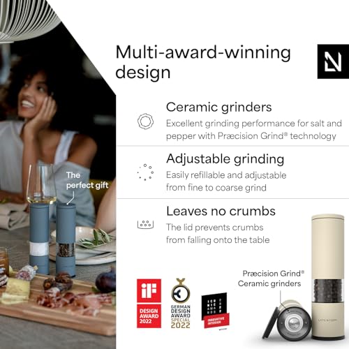 LARS NYSØM Salt and Pepper Grinder Set Manual, Stainless Steel Salt and Pepper Mills with Adjustable Ceramic Grinder I Design Spice Shakers (Almond Beige) - color: Almond Beige, size: Set of two manual grinders