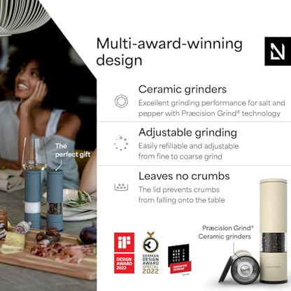 LARS NYSØM Salt and Pepper Grinder Set Manual, Stainless Steel Salt and Pepper Mills with Adjustable Ceramic Grinder I Design Spice Shakers (Almond Beige) - color: Almond Beige, size: Set of two manual grinders