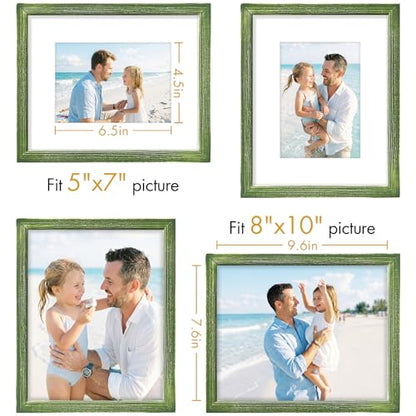 Vittanly Solid Wood 8x10 Picture Frames Set of 4, Distressed Green | 5x7 Picture Frame with Mat, Gallery Wall Frame Set, 8 x 10 Frame for Wall & Tabletop Display, Family, Pet, Christmas - color: Distressed Green, size: 8x10